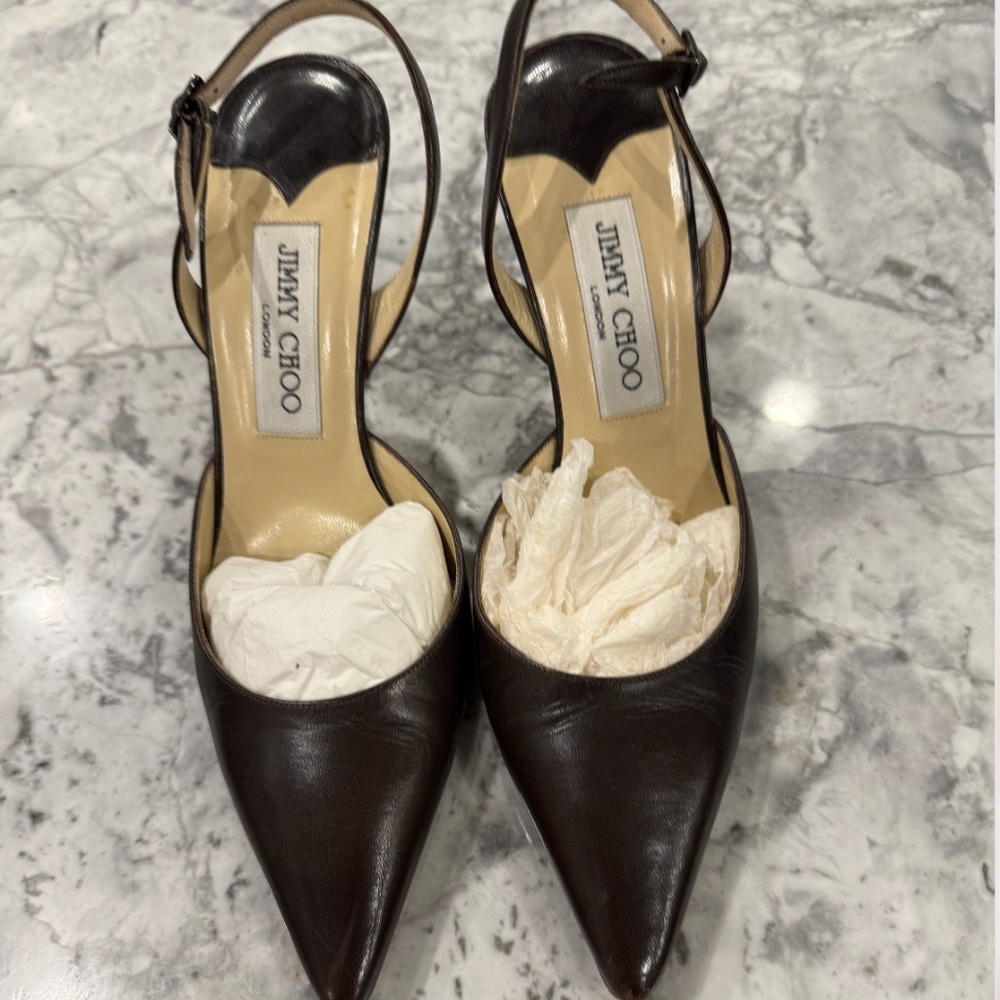 Jimmy Choo Brown Leather Close-Toe Heels Size 7.5
